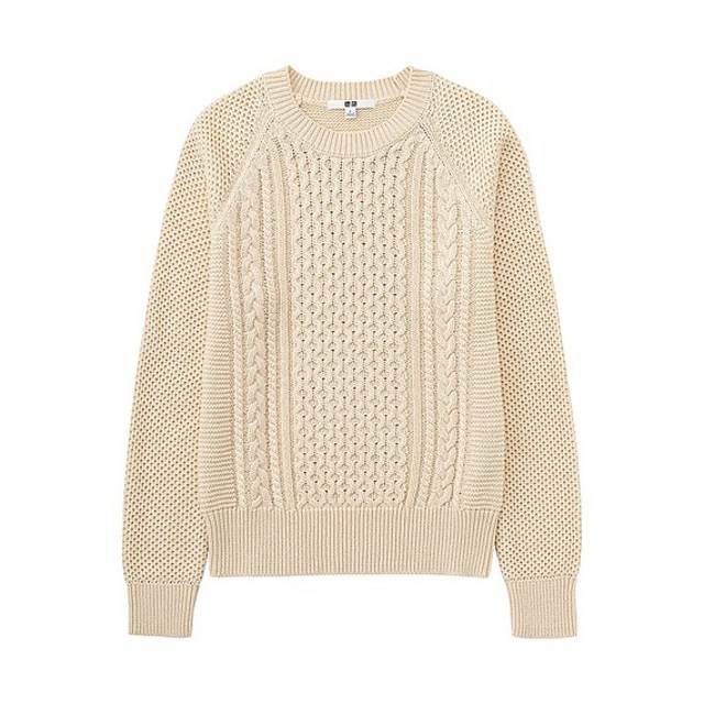 ミドルゲージケーブルクルーネックセーター