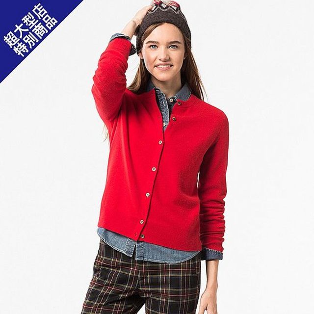 カシミヤクルーネックカーディガン（長袖）