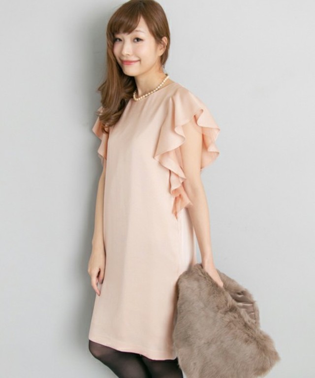 ROSSO バックタックラッフルドレス