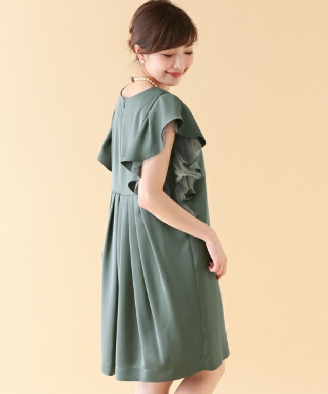 ROSSO バックタックラッフルドレス