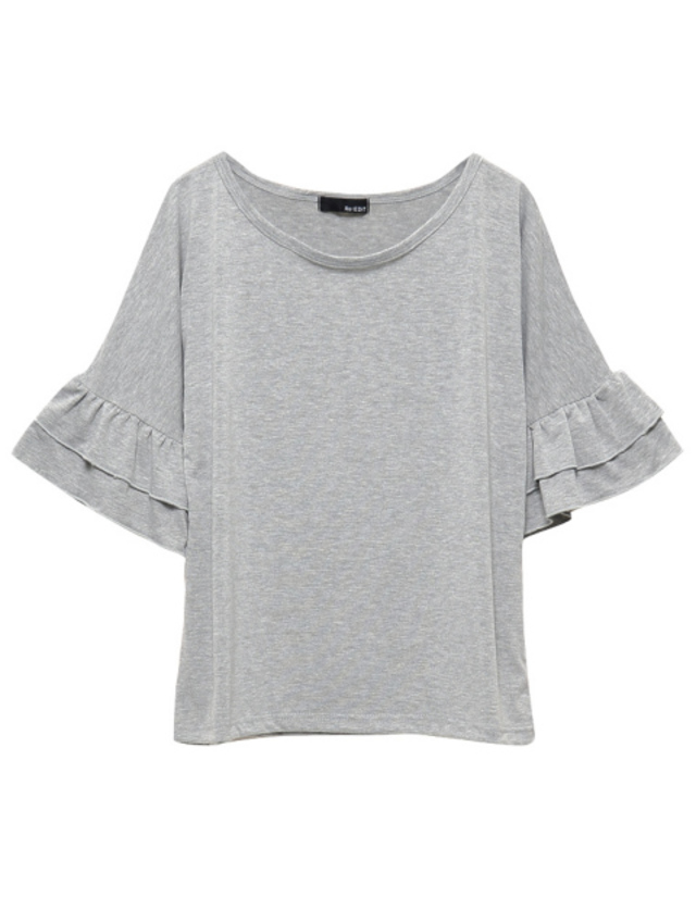 袖フリルカットソートップス