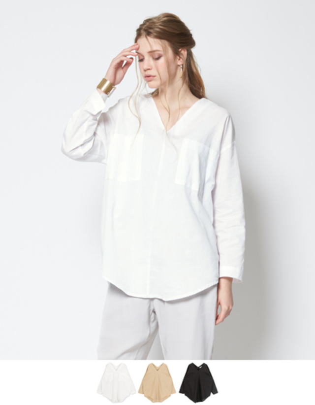 Vネックダブルポケットブラウス