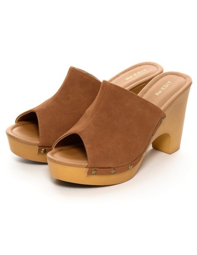 選べる2TYPEウッド調ヒールベルトサンダル