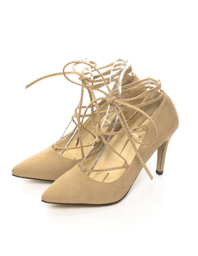 レースアップポインテッドトゥパンプス