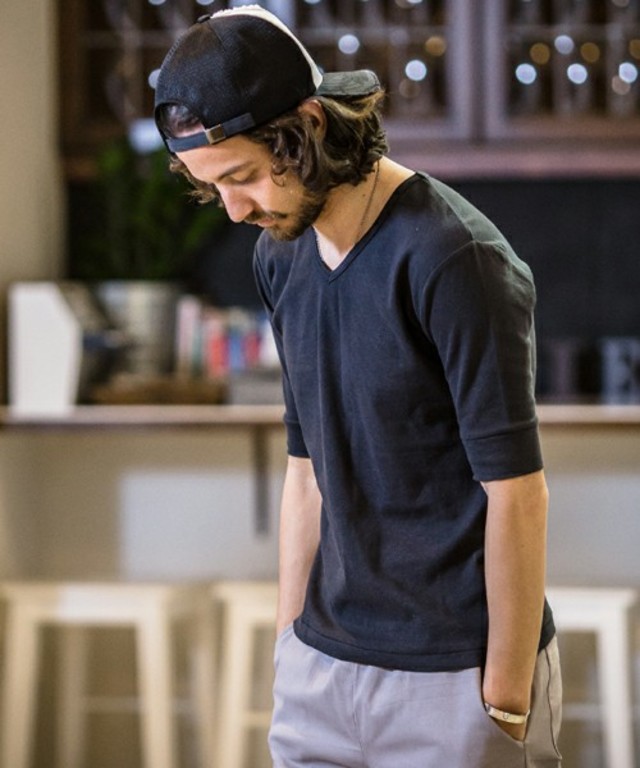 CAMBIO mt3315-Span Fraise Stitch V-Neck Half Sleeve Tee