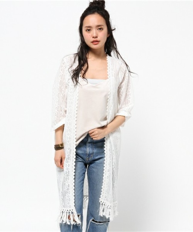 Chille anap ロングニットレースカーディガン