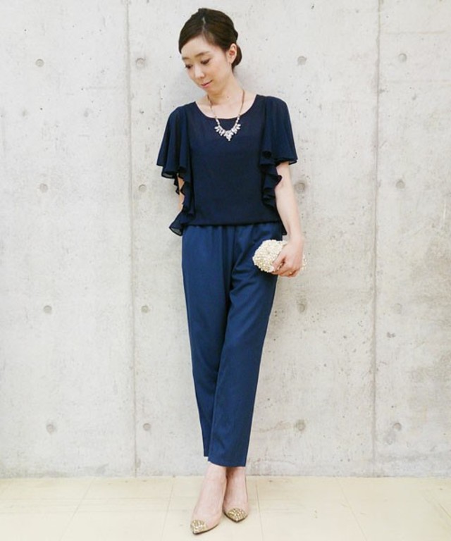 袖フリルオールインワン