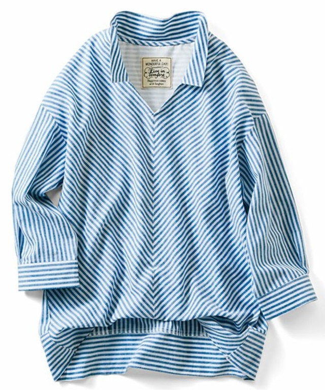 IEDIT リブ　イン　コンフォート　ゆるシルエットできゃしゃ見せ　フロントインしているみたいなこなれスキッパー風プルオーバーシャツ　