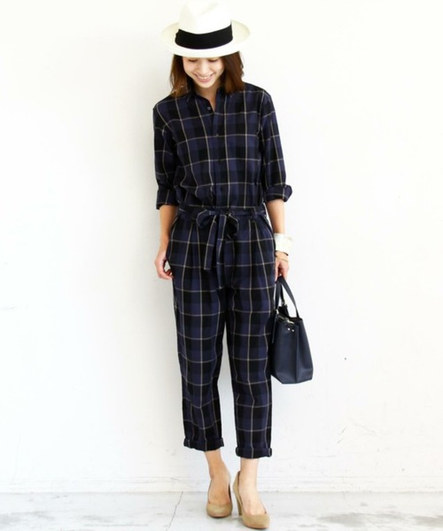 チェックシャツオールインワン