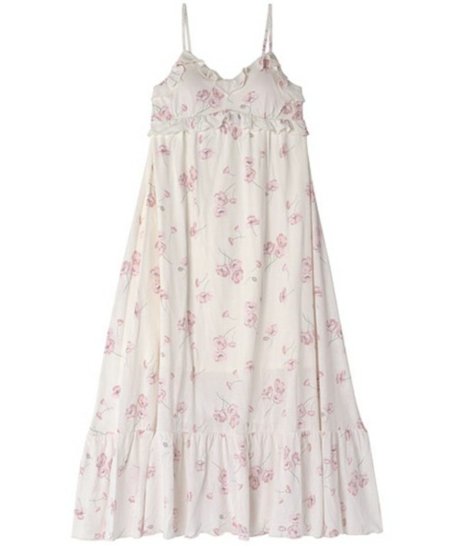 フラワープリント×フリル　カップ付き　ワンピース