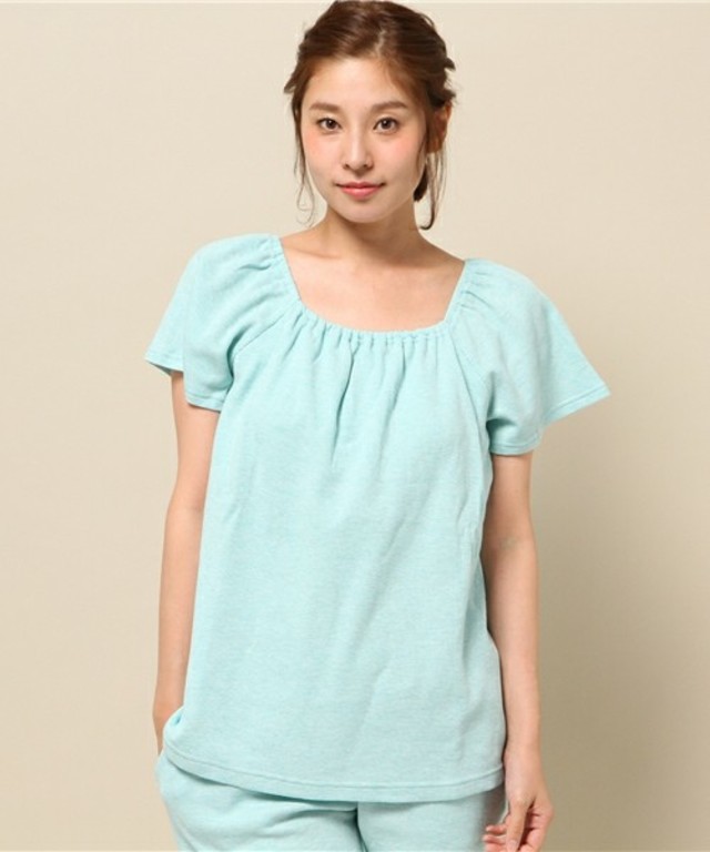キッドブルー -メランジワッフル -カップ付き半袖トップ -KRCN363 -kidblue