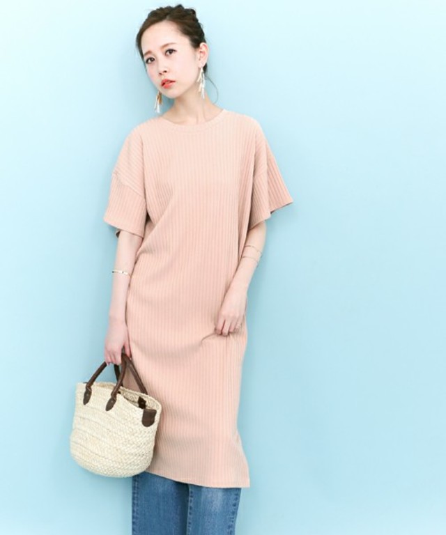 KBF　サイドスリットコクーンリブワンピース