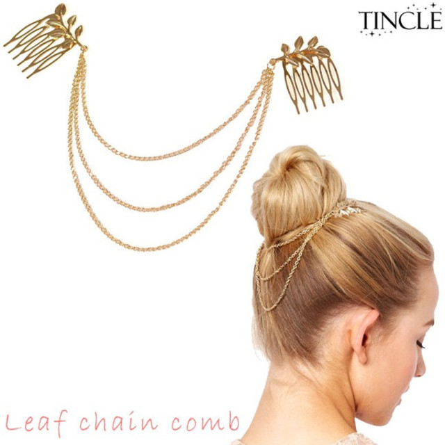 リーフモチーフバックカチューシャ チェーン コーム