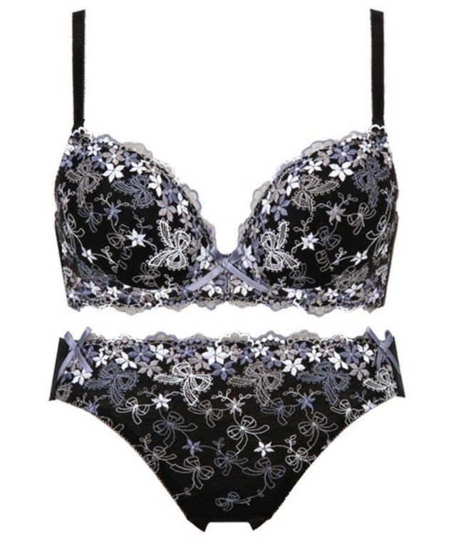 リボン＆小花柄ブラ+ハイキニショーツセット
