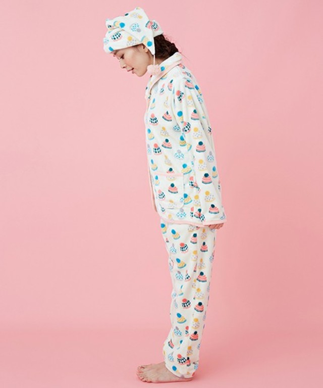 une nana cool フランネルニット帽プリント 3点セットパジャマ