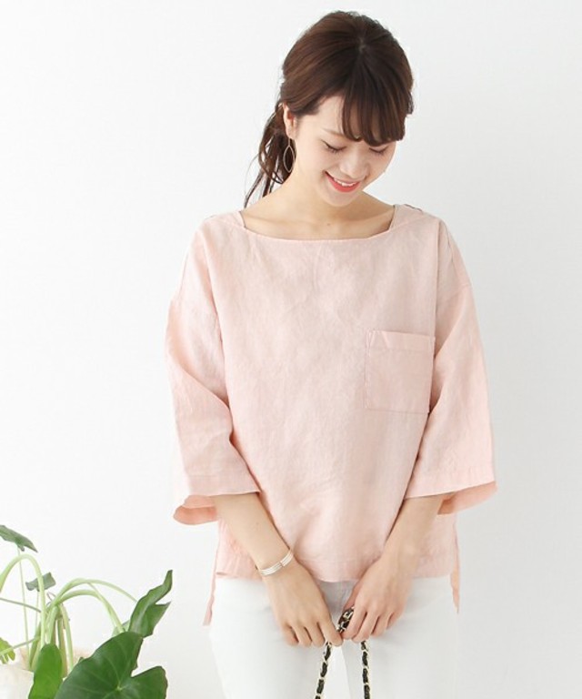 リネンポケットボートネックプル