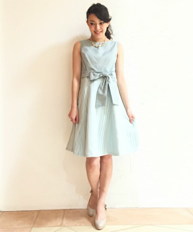 シャドーストライプ ウエストリボンドレス