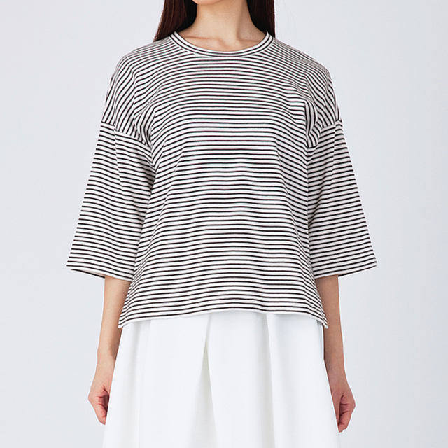 GU / ボーダーワイドスリーブプルオーバー（７分袖）