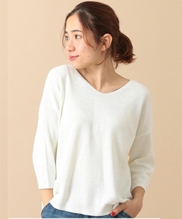 SEVENDAYS=SUNDAY　ミラノリブ　７分袖Ｖネックプルオーバー