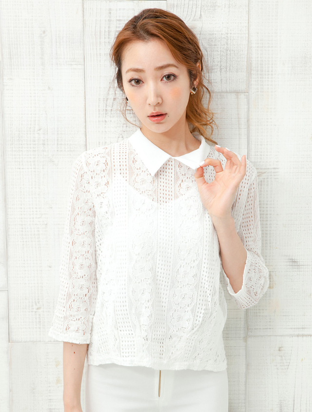 襟付き総レースブラウス