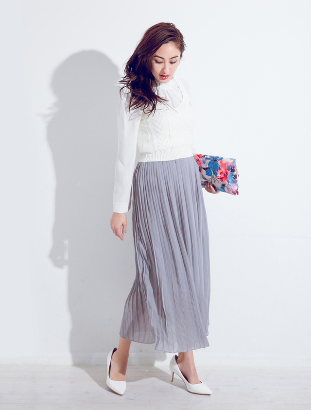 プリーツシフォンマキシスカート
