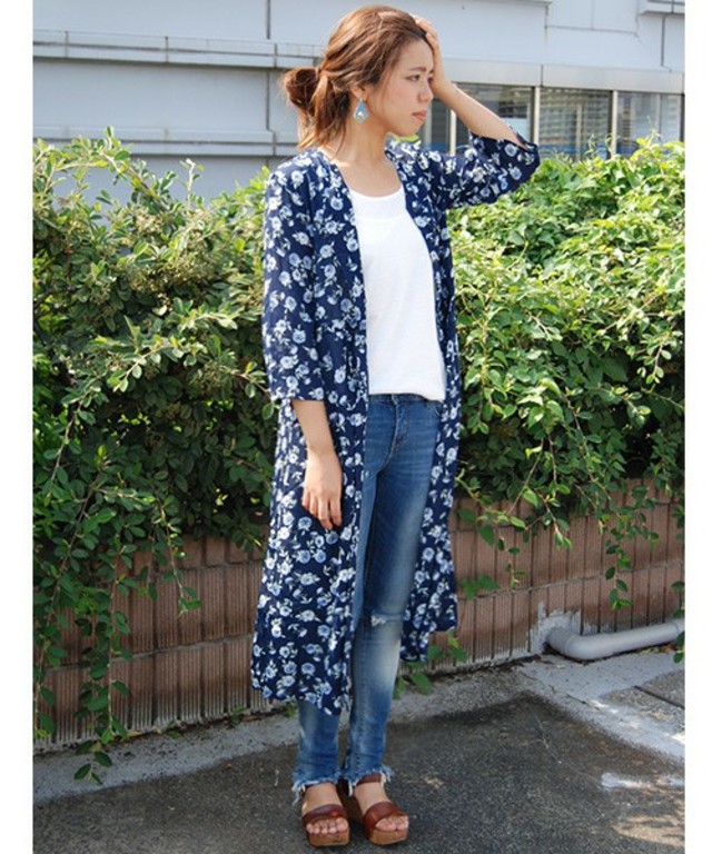 【Marie Hill】シフォン花柄シャツガウン