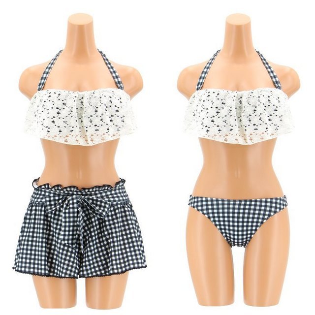 ギンガム✕花柄レース ワイヤー3点セット