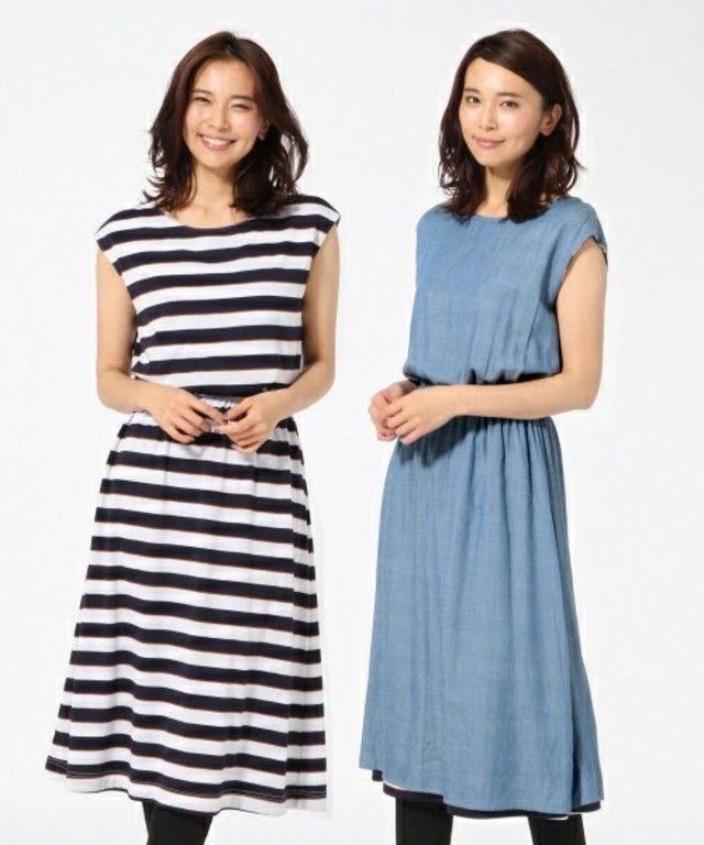 【GLOBAL WORK】リバーシブルワンピースフレンチスリーブ