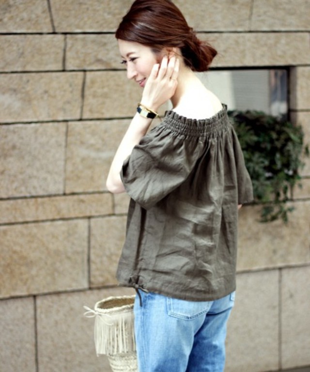 Spick & Span　LINEN オックス ギャザープルオーバー ショートスリーブ