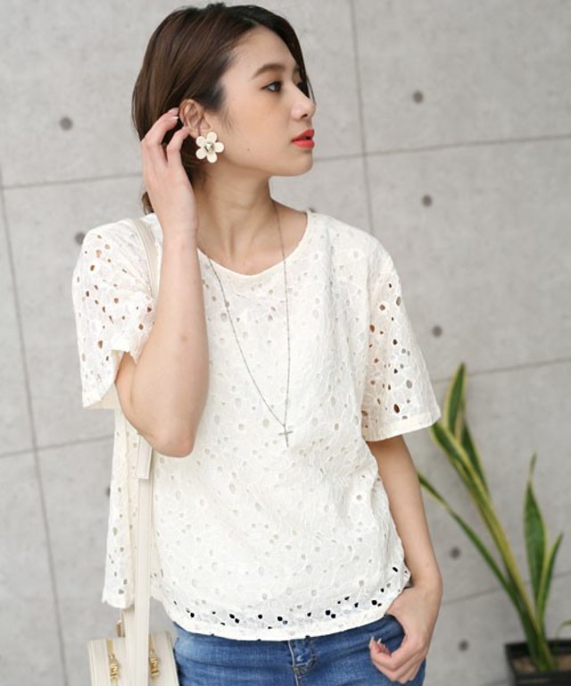 MOCA　ラッセル総レース半袖トップス