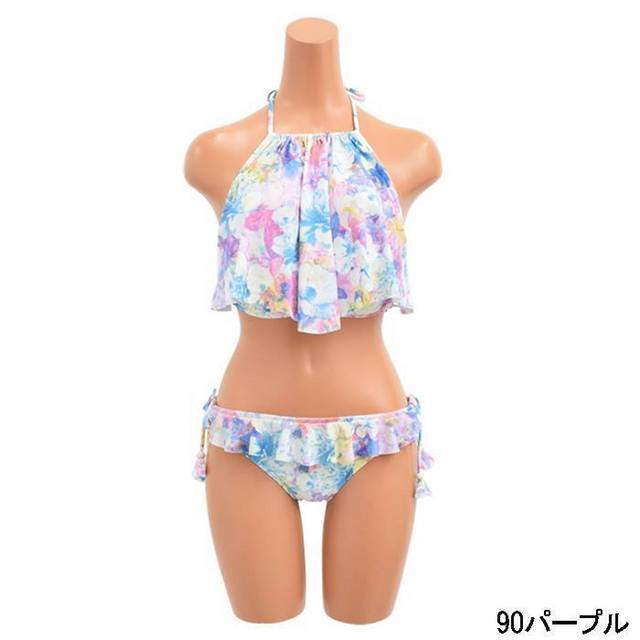 ハイネックフラワープリントビキニ