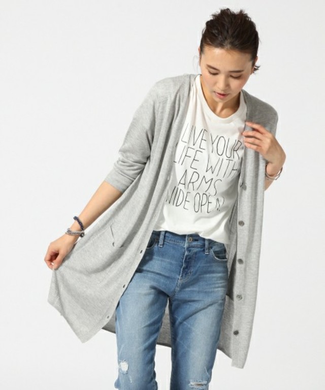 GLOBAL WORK　接触冷感レーヨンキュプラロングカーディガン7分袖