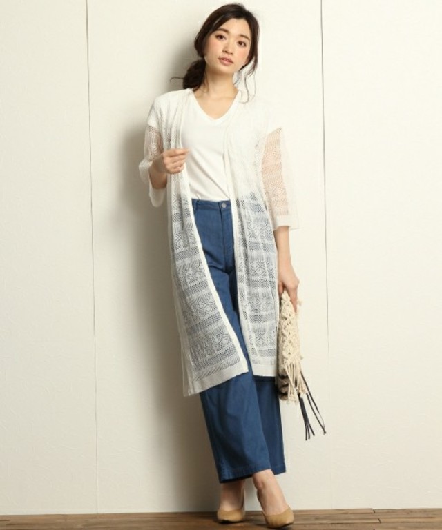 Andemiu　エスニックレースロングカーディガン