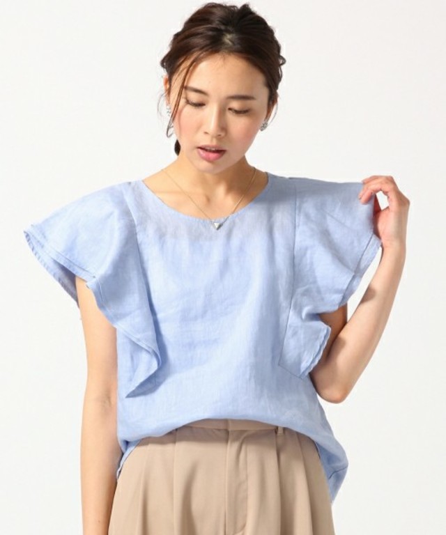 【高品質素材使用】フレンチリネンソデフリル半袖