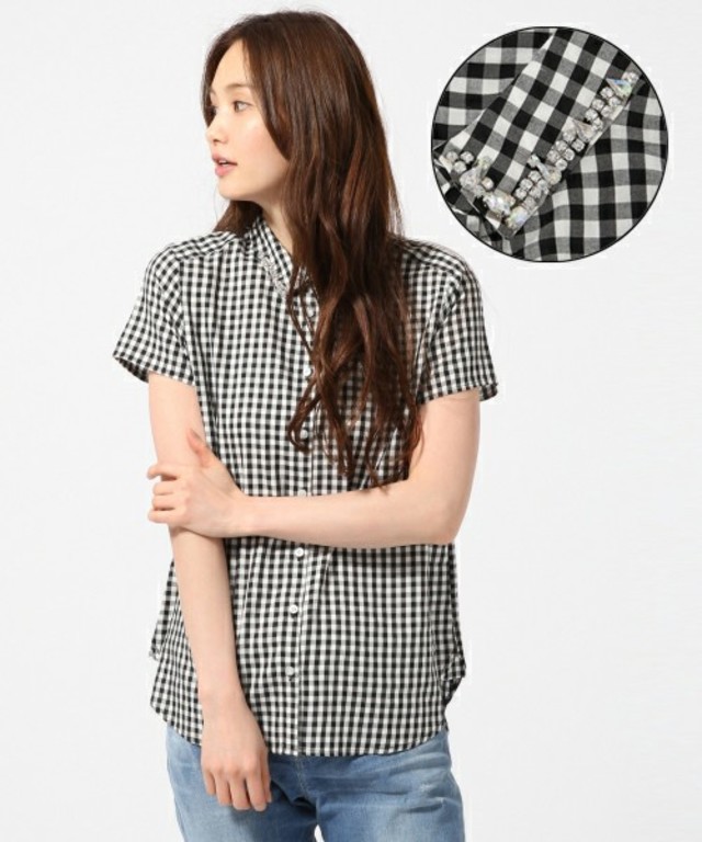 【GLOBAL WORK】ビジューエリシャツ半袖