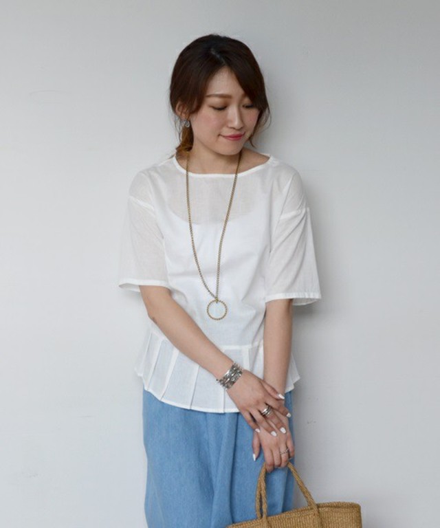 liflattie ships:コットン×リネン プリーツブラウス