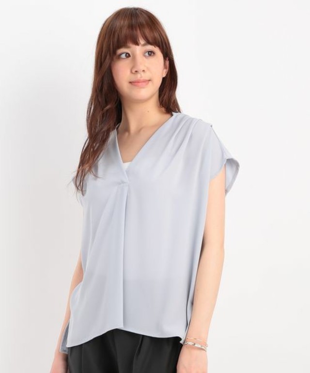 【ViS】異素材切替スキッパーブラウス