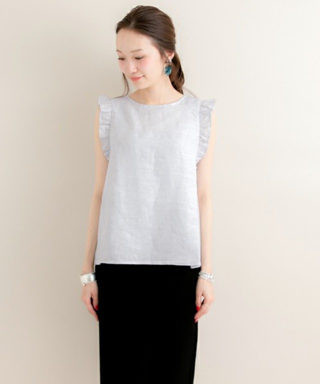 URBAN RESEARCH  UR 袖ギャザーフリルリネンブラウス