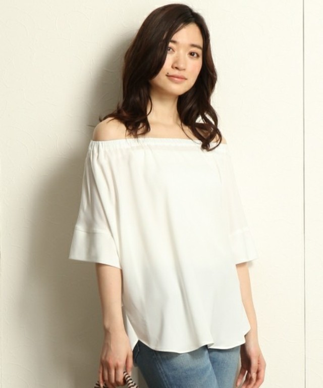 オフショルスソタックショートスリーブブラウス