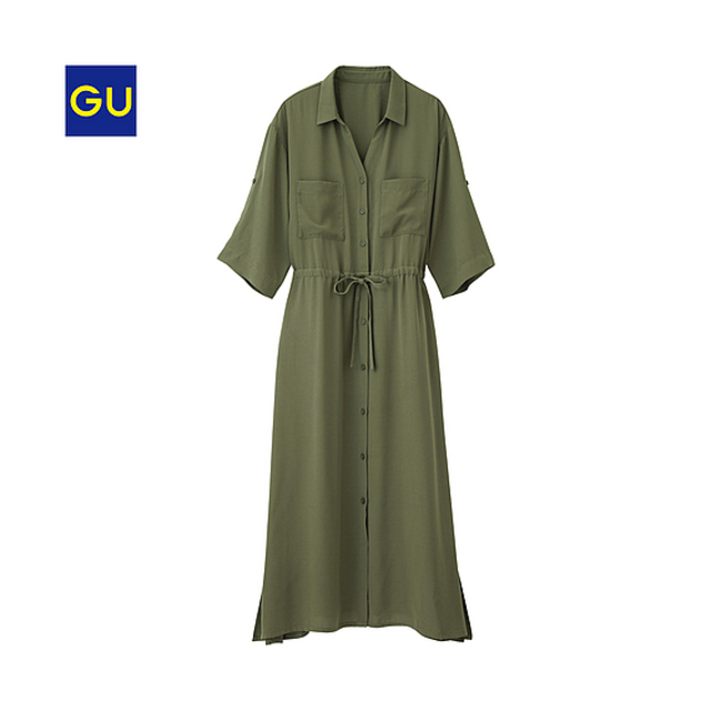 ロングシャツワンピース（無地・半袖）TS