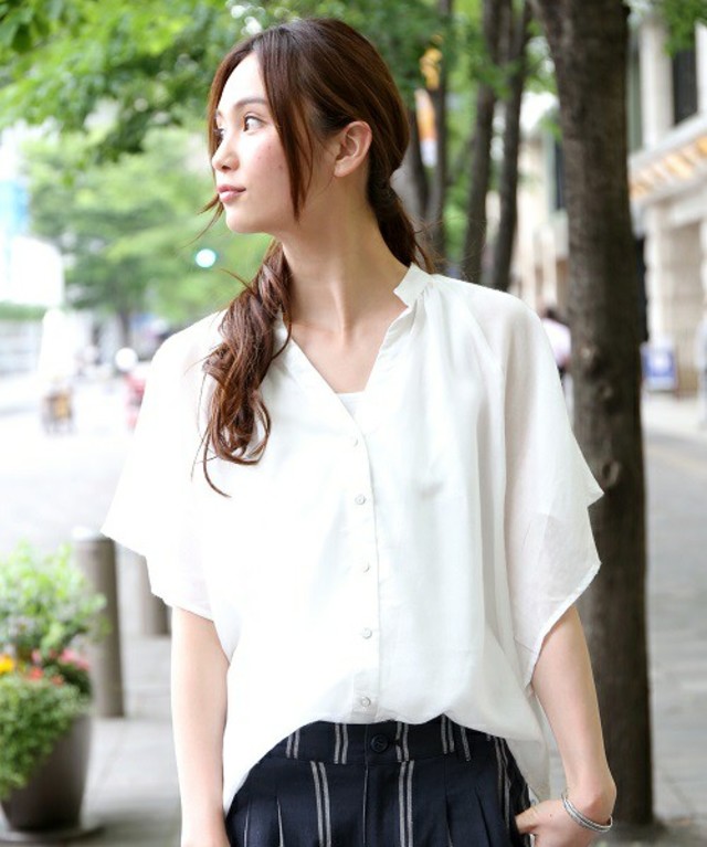 GLOBAL WORK  ギャザープリントブラウス半袖