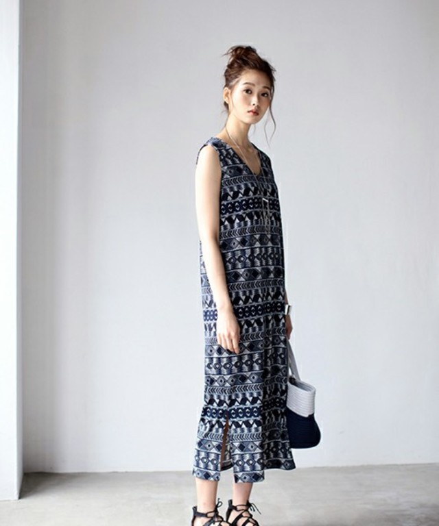 AZUL by moussy  ツイストベアイカット柄&無地タンクワンピ