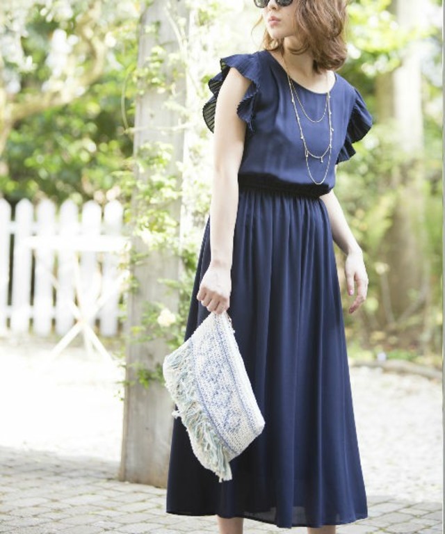 MERCURYDUO  【DUO】 ショルダープリーツロングOP