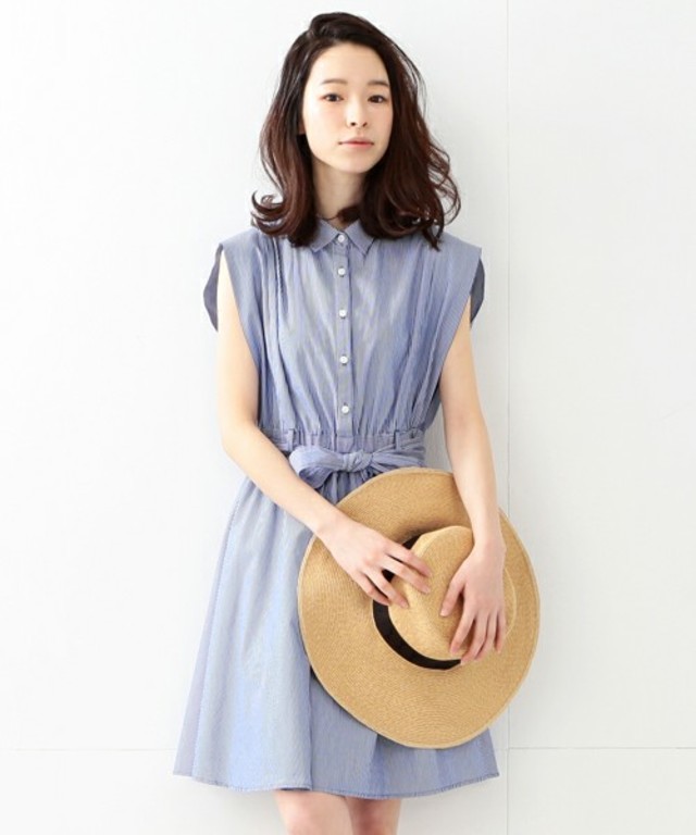 Ray BEAMS / ストライプ リボンベルト シャツワンピース