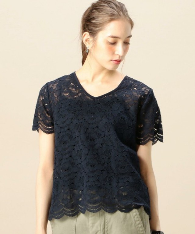 BEAUTY&YOUTH UNITED ARROWS BY ダブルコードレースVネックショートスリーブо