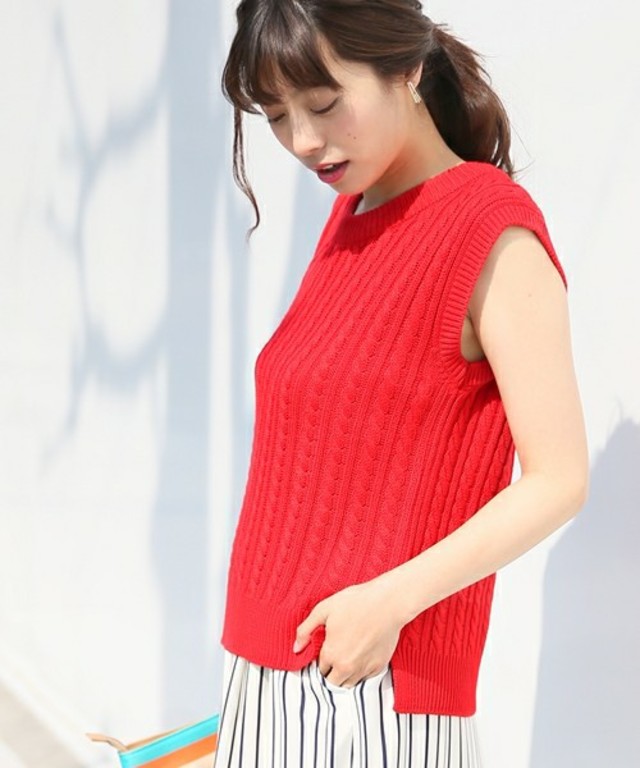 Heather ケーブルノースリニット