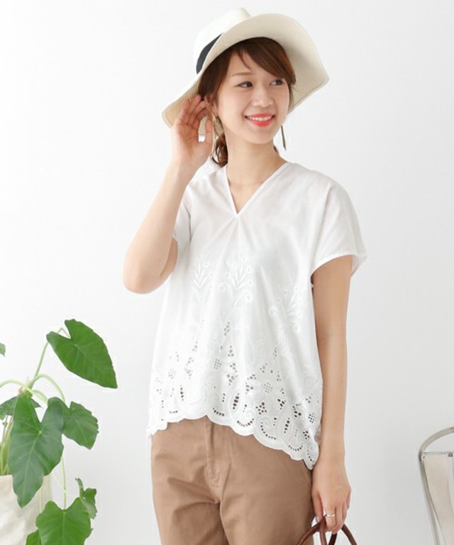 URBAN RESEARCH DOORS WOMENS DOORS 刺繍Vネックワイドブラウス
