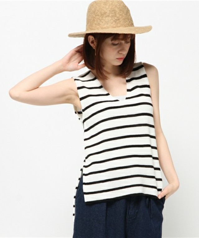 エアリーコットンボーダー片畦ノースリPO