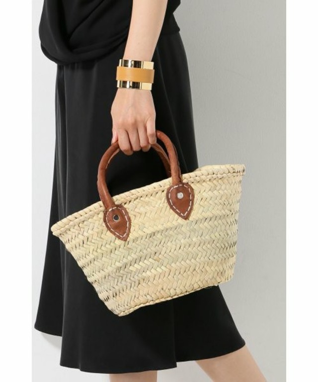 アフリカンスクエアー  フラットレザーハンドルカゴ