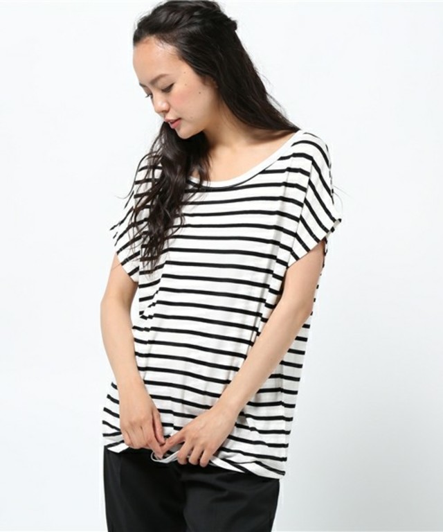 Re:EDIT/ボーダータイプとろみ生地ドルマントップス